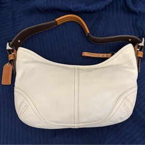 Coach Leather Small Hobo Shoulder Bag – Cream w/ Tan Trim – EUC